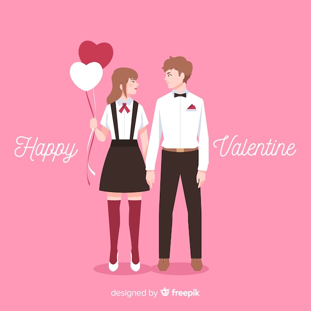 Valentine couple holding balloons background