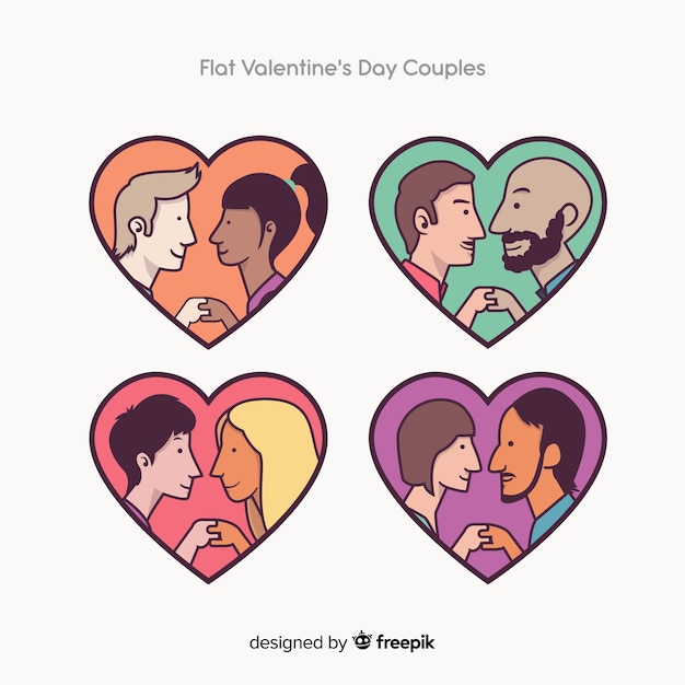 Free vector valentine couple inside heart set