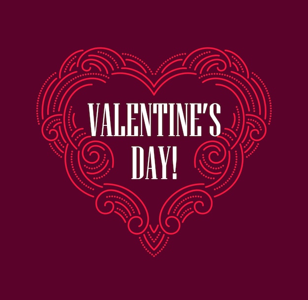 День святого Валентина Красивая тонкая линия декоративное сердце. Векторная иллюстрация EPS10