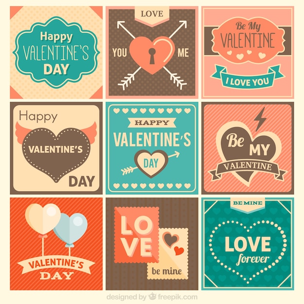 Valentine day cards in a retro style