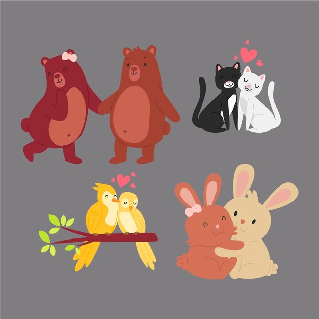 Free vector valentine day cute animal couple