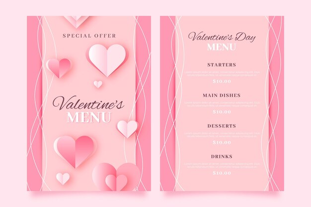 Valentine day menu template