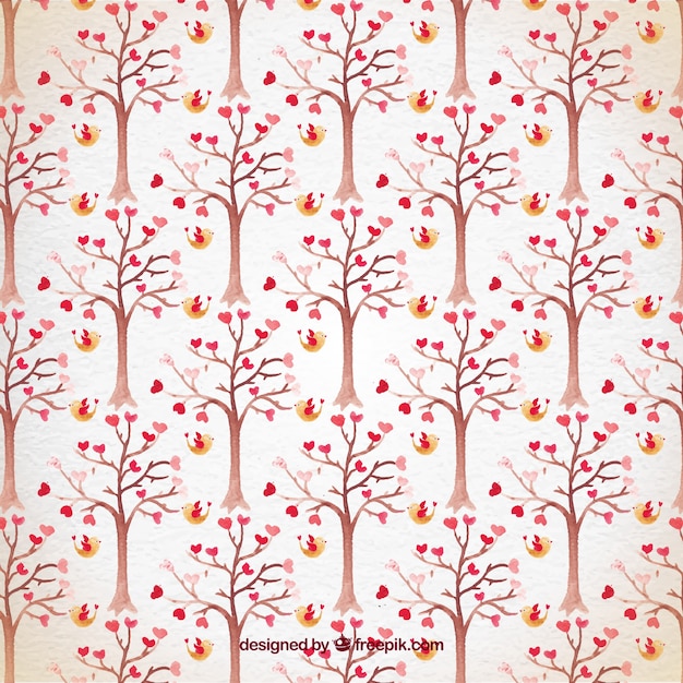 Valentine day trees watercolor pattern