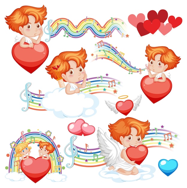 Valentine day with cupid and musical rainbow