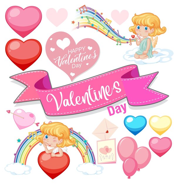 Valentine day with cupid and musical rainbow