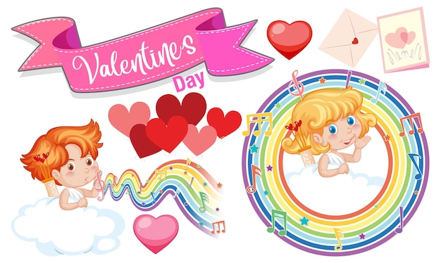 Free vector valentine day with cupid and musical rainbow