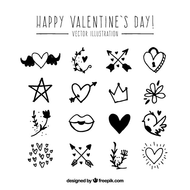 Valentine doodle elements pack