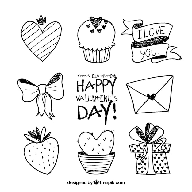 Free vector valentine doodle elements set