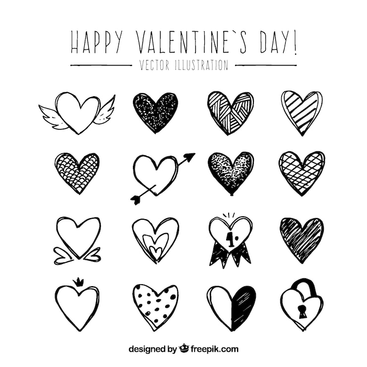 Free Vector valentine doodle hearts collection