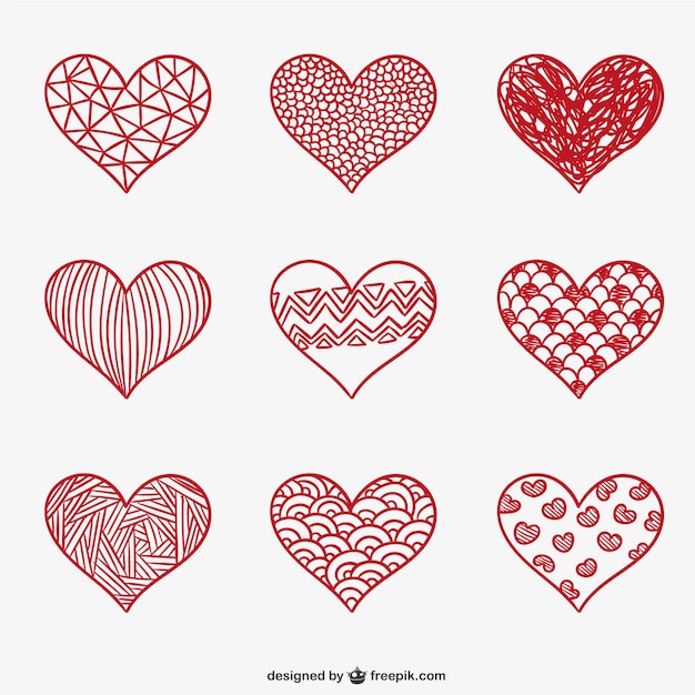 Free vector valentine doodle hearts