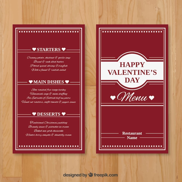 Vettore gratuito valentine elegante modello di menu