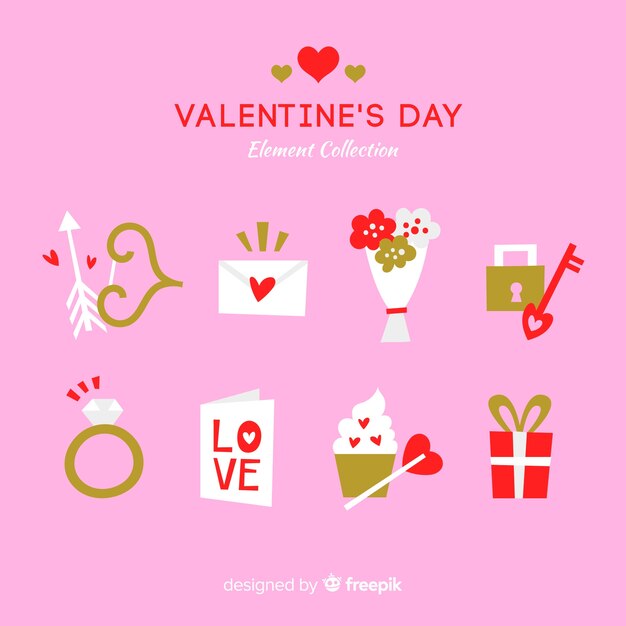 Free Vector valentine elements pack golden details