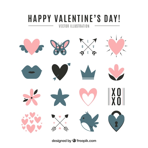 Free vector valentine elements set