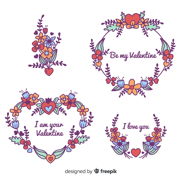 Free vector valentine floral wreath collection