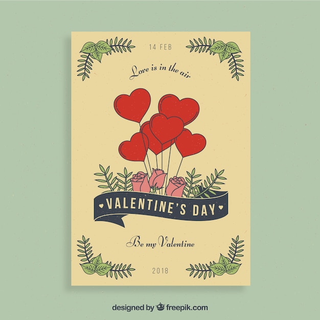 Valentine flyer design with hearts and roses