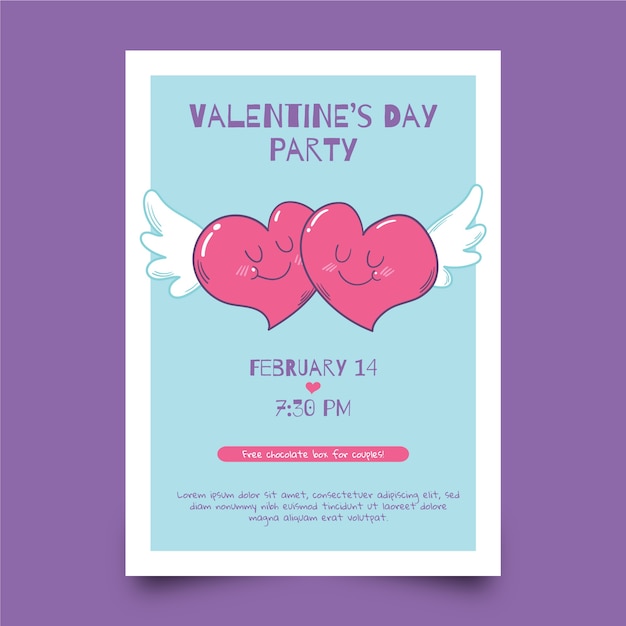 Free vector valentine flyer template and hearts with wings