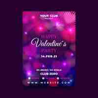 Free vector valentine flyer template with blurred hearts and lights