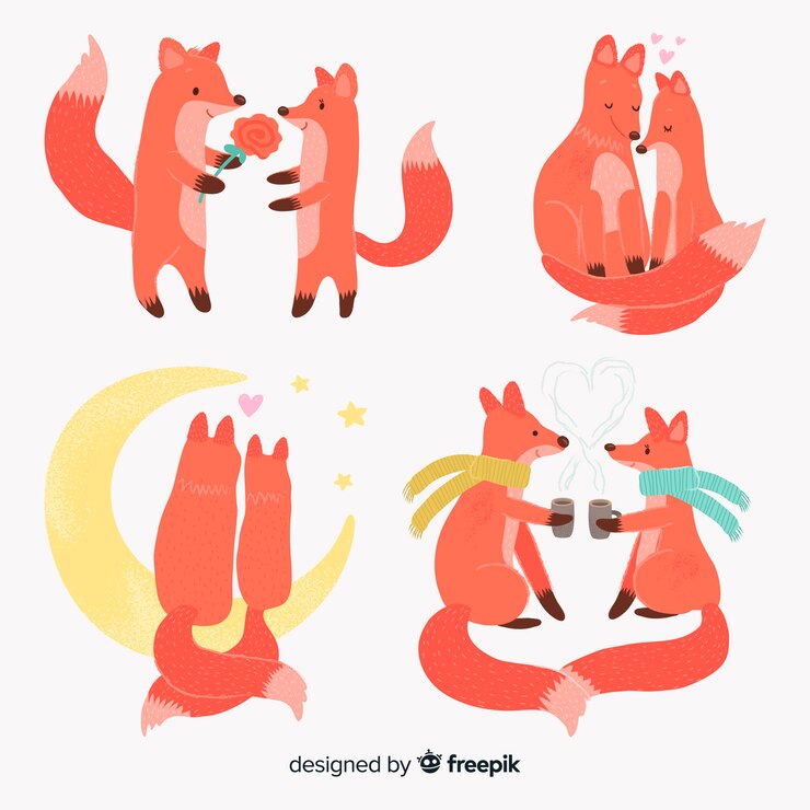 Free Vector valentine fox couple pack