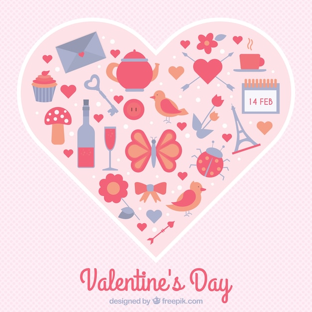 Free vector valentine heart full of romantic icons