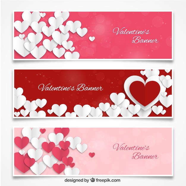 Free vector valentine hearts banners pack