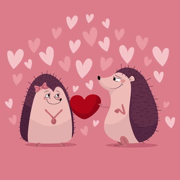 Free vector valentine hedgehog couple falling in love