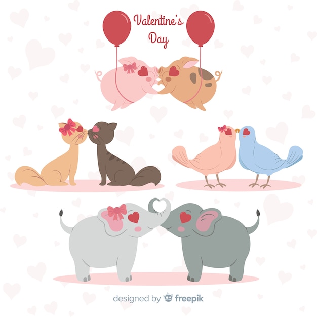 Valentine kissing animal couple collection