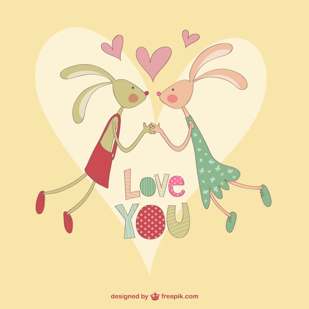 Free vector valentine rabbits cartoon