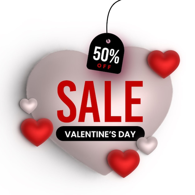 valentine red 3d hearts sale badge poster background free vector