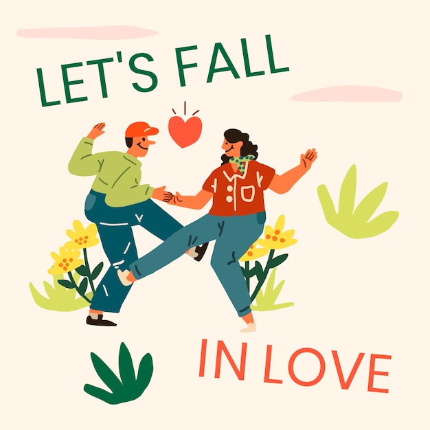Valentine’s instagram post template, romantic love quote with cartoon illustration vector