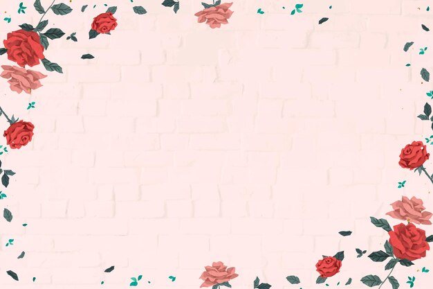 Валентина красные розы кадр вектор с розовым фоном кирпичной стены