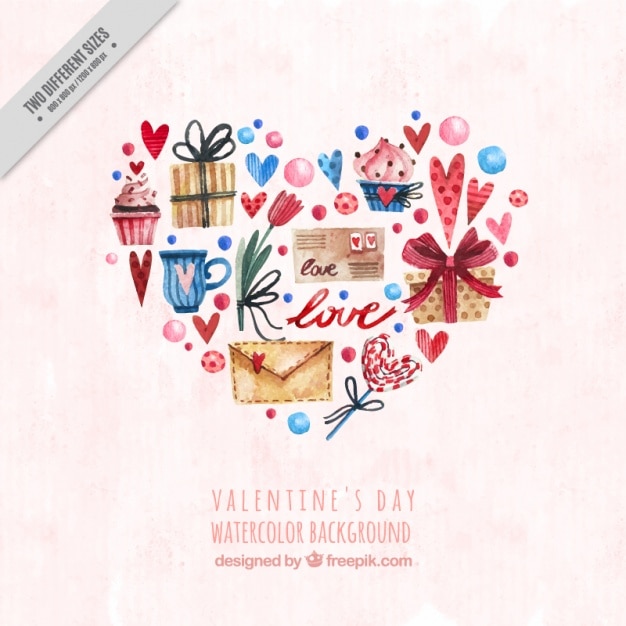 Valentine's background with watercolor objects