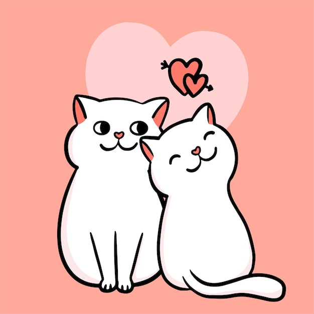 Free vector valentine's card. two cats couple in love