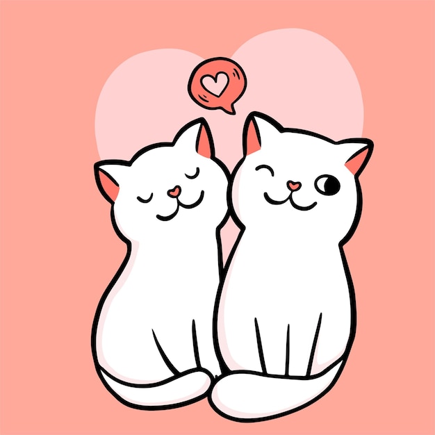 발렌타인 카드. 사랑에 두 고양이 커플