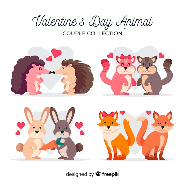 Free vector valentine's day animal couple collection