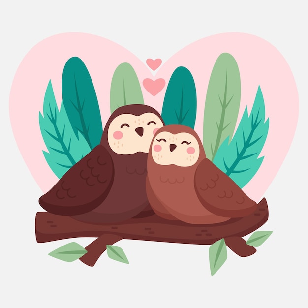 Free vector valentine's day animal couple in flat design