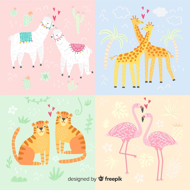 Free vector valentine's day animal couple pack
