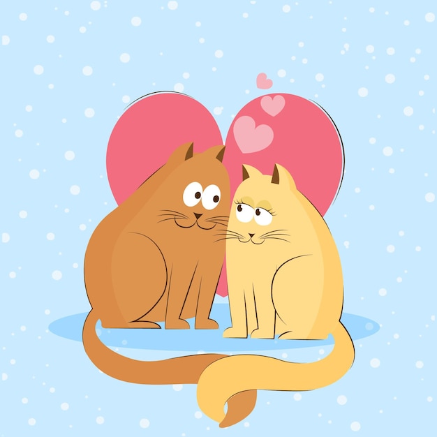 Free vector valentine's day animal couple with cats