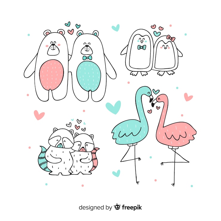 Free Vector valentine's day animal couples