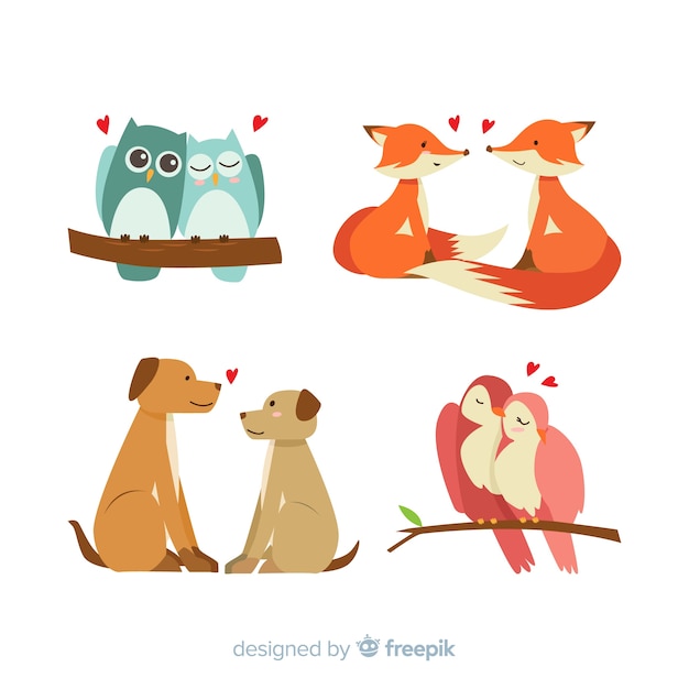 Free vector valentine's day animals couple collection