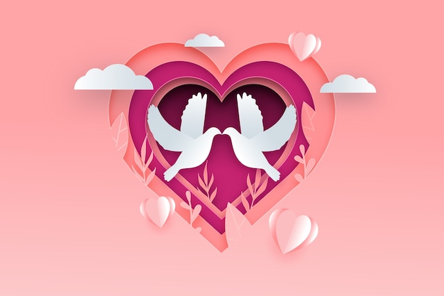 Free vector valentine's day background in paper style with doves