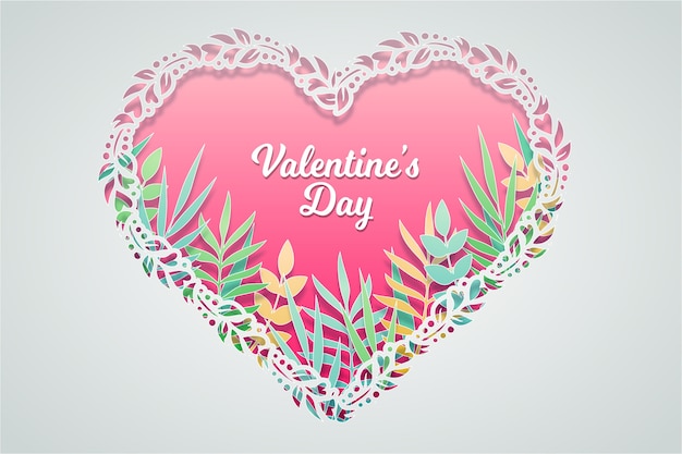 Valentine's day background in paper style with leaves