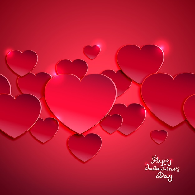 Valentine`s day background vector illustration with red hearts