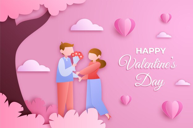 Valentine's day background with couple in paper style