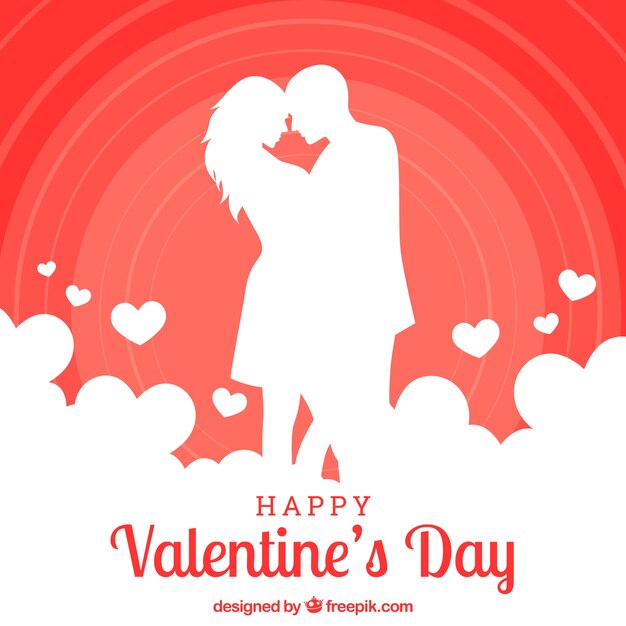 День святого Валентина фон с парой силуэт поцелуи