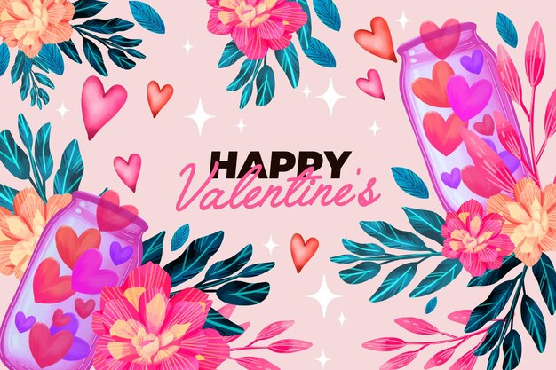 Valentine's day background with flowers and greeting