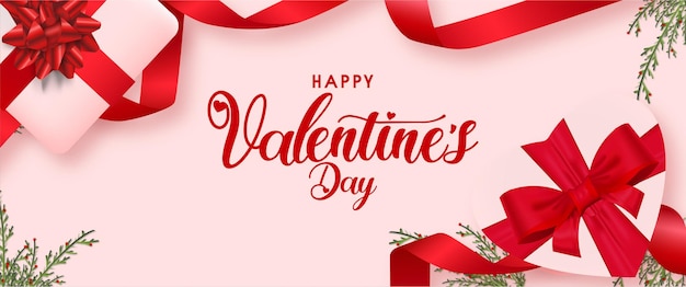 День святого Валентина фон с подарками и реалистичным шаблоном ленты