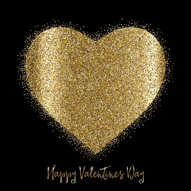 Gold glitter heart with sparkles on black background Stock Vector