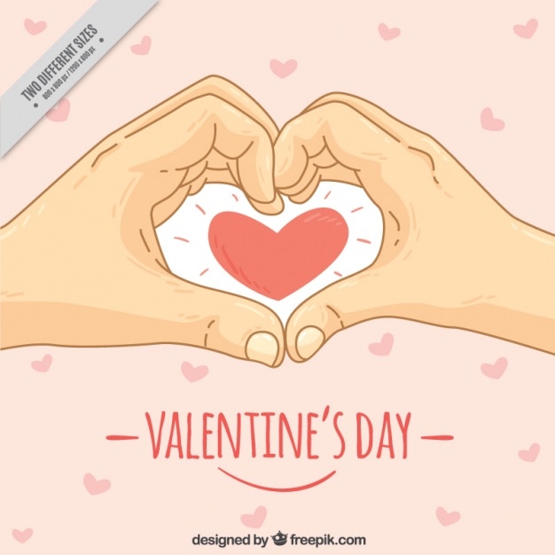 Valentine's day background with hand drawn hands and heart 