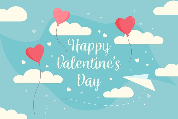 День Святого Валентина фон с воздушными шарами и облаками в форме сердца
