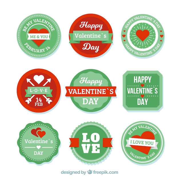 Vettore gratuito collezione di badge di san valentino